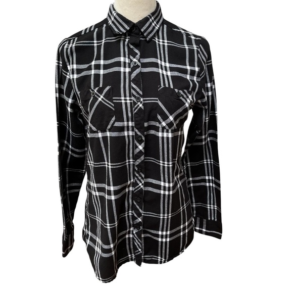 Harry Potter Girls Juniors Medium Black and White Plaid Button Up Shirt Flannel - Picture 2 of 9